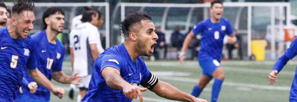 AFT founder and former TMU soccer player in action during university match, demonstrating the pathway from Toronto university soccer to professional coaching